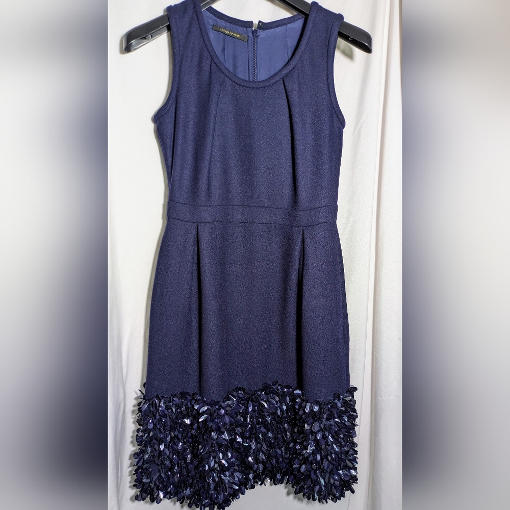 Stunning! Mother of Pearl Navy‎ Embelished Wool Winter Party Midi Dress Sz 6